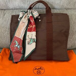 Hermes Canvas Tote Large GM with Zip Closure NEW CONDITION